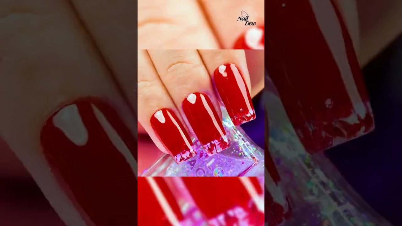 Red nails with clear tips & dried flower art ❤️🌸 Elegant, chic & unique! #usanails  #NailDew
