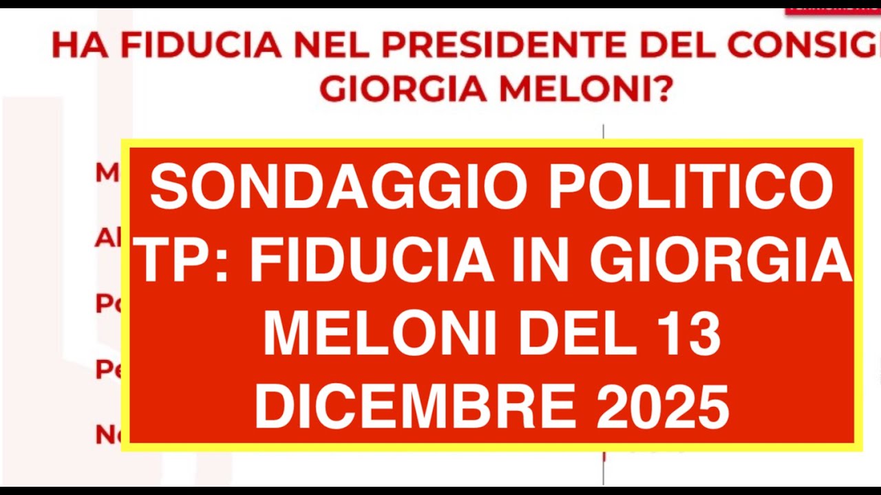 SONDAGGIO POLITICO TP: FIDUCIA IN GIORGIA MELONI DEL 13 DICEMBRE 2025