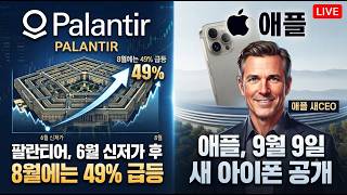 [미국개장]팔란티어, 6월 신저가 후 8월에는 49% 급등｜애플, 9월 9일 새 아아폰 공개..존 터너스 체제 등 📢미국증시 브리핑 (260901)