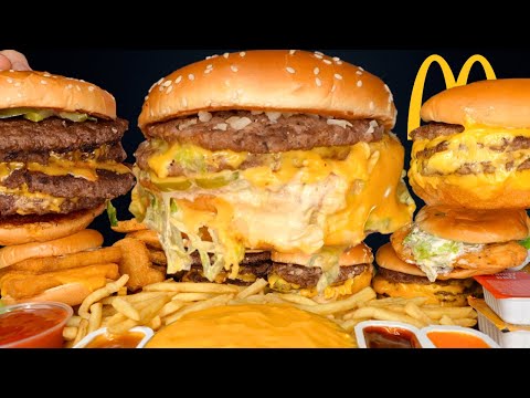 ASMR MUKBANG GIANT BIG MAC BURGERS CRISPY CHICKEN NUGGETS HASH BROWNS MCDONALDS FRIES | WITH CHEESE