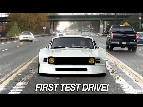 First Test Drive Of The Wide Body Mid Engine 67 Mustang Fastback!