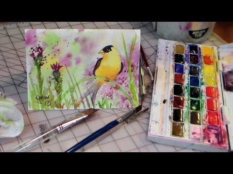 How to draw and paint goldfinch watercolor Video Lecture - Master the