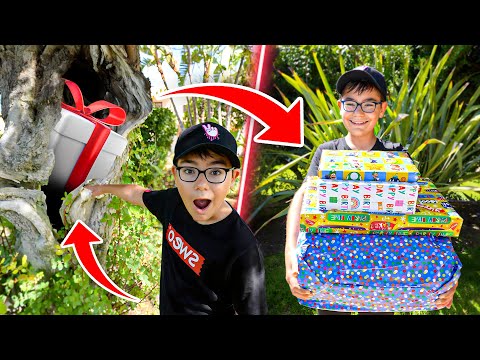 CHASSE AUX CADEAUX D'ANNIVERSAIRE DANS NOTRE JARDIN (cache-cache cadeaux)