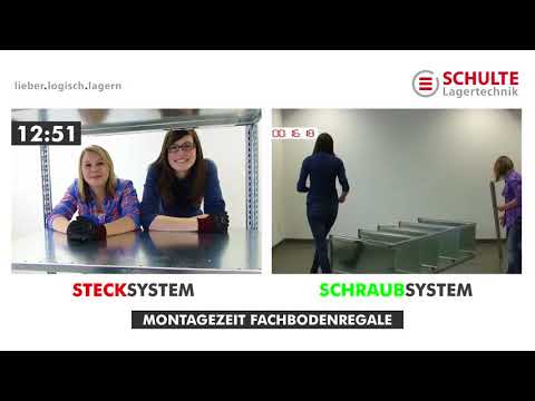 Vergleich der Montagezeit von Fachbodenregalen Steck- und Schraubsystem