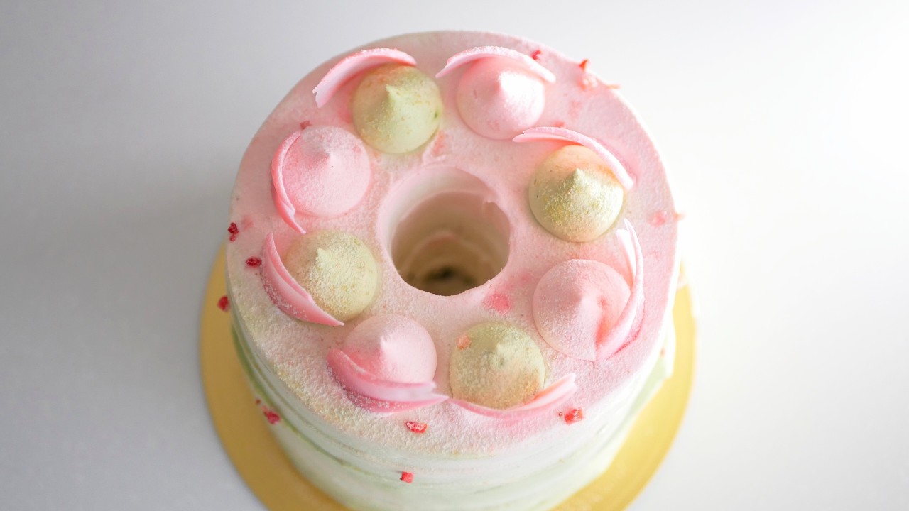 バターで作る抹茶シフォンケーキの作り方　桜葉の塩気が香り、サラダ油不使用♪