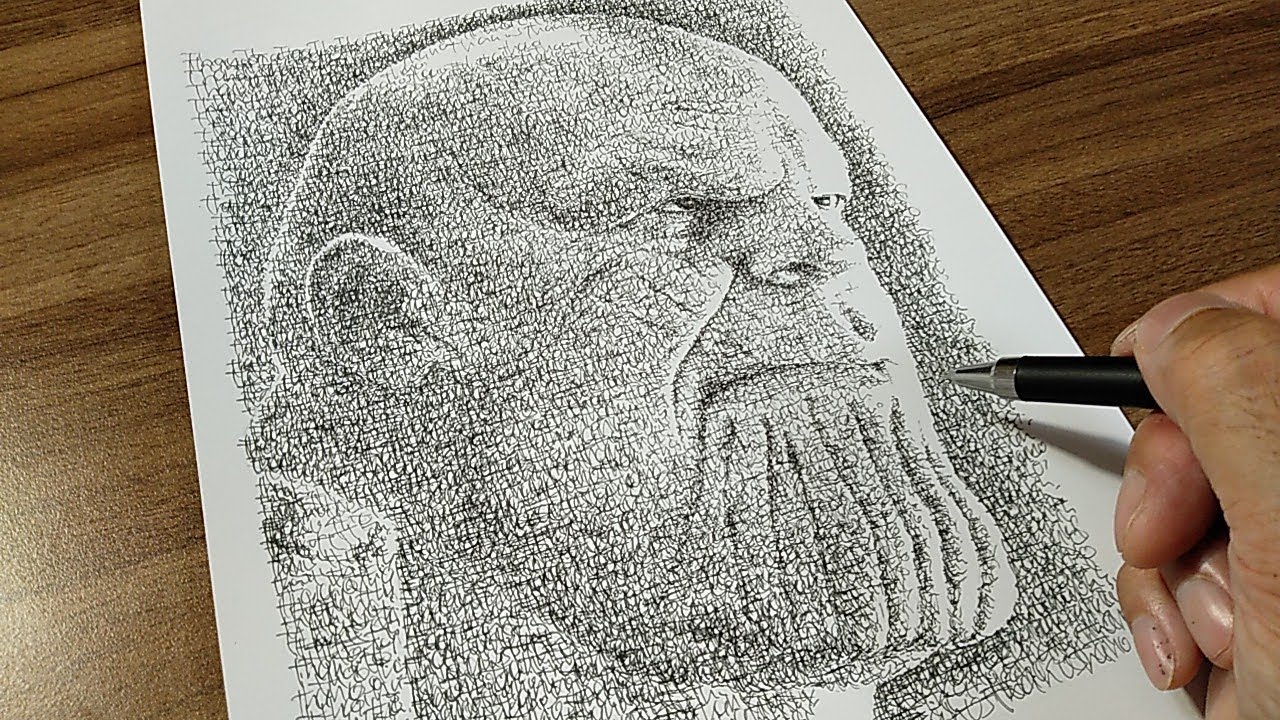 マーベルキャラクターのサノスを「thanos」という文字だけ描くとこうなる。