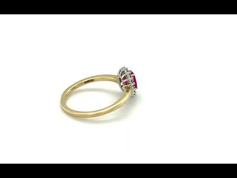 9ct Yellow Gold Oval Ruby with Diamond .16cts Cluster Ring - 01120043 | Johnsons Jewellers