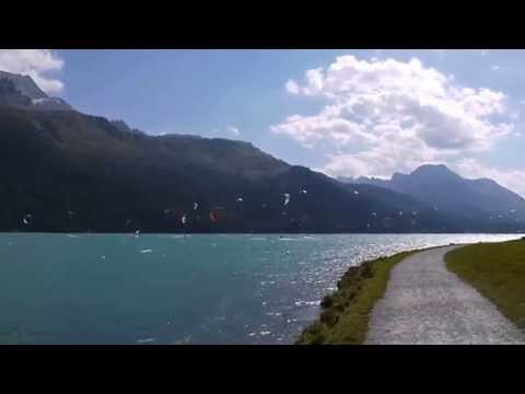Switzerland, Graubünden, Engadin, lakes Sils and Silvaplana, kitesurfing(from 2 min).