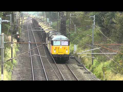 56096 with 56105 DIT 6v37 Chirk - Carlisle empty logs,14th September 2014