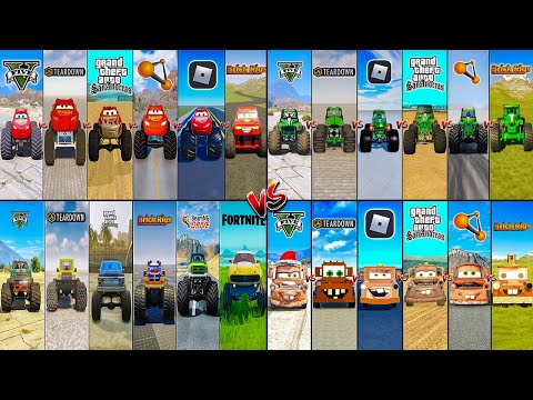 MONSTER MCQUEEN VS TOW MATER VS TEARDOWN VS GTA SA VS BEAMNG VS ROBLOX VS BRICK RIGS WHICH IS BEST ?