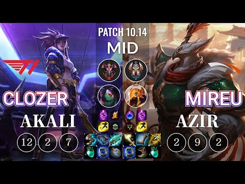 T1 Clozer Akali vs HLE Mireu Azir Mid - KR Patch 10.14