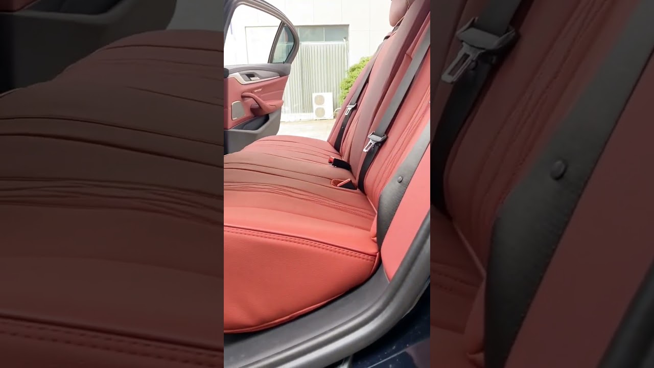 Watch video Installed a custom seat covers for BMW 5series burgundy color Now Installed a custom seat covers for BMW 5series burgundy color