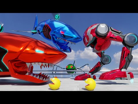 MS PACMAN & PACMAN VS SHARK MANSTER ROBOTS || BEST ADVENTURES