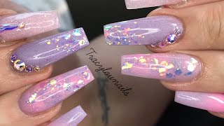 Baby Blue Ombre Coffin Nails