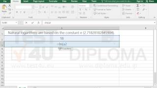 Use the LN function to calculate the natural logarithm of a number (Excel 2016)