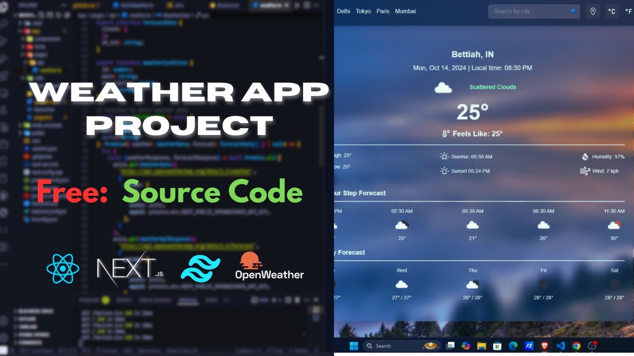 Weather app project with Open Weather API | Next.js & Tailwind CSS Demo | FREE Source code