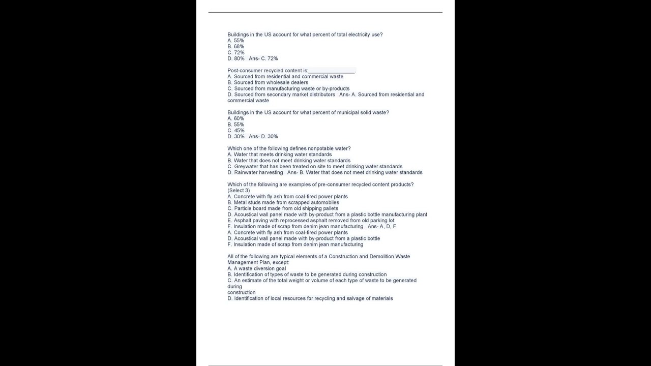 LEED v4 GA Practice Exam Questions and Answers 2024 with complete solution