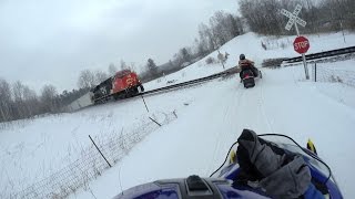 preview picture of video 'CN Train and Snowmobile trail crossing'