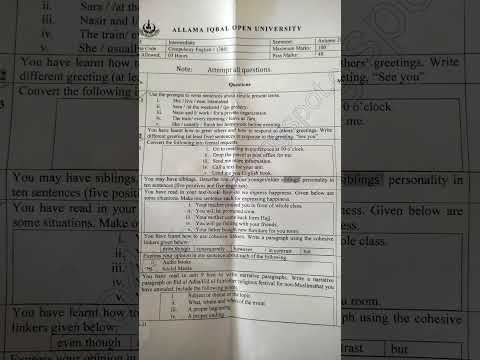 AIOU Intermediate Compulsory English‑I, Course Code 386, Autumn 2020 #aiou #exam #aiouassignment