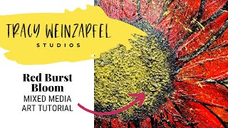 Red Burst Bloom Mixed Media Flower Art Journal Page (Step-by-Step Acrylic Flower Art Tutorial)