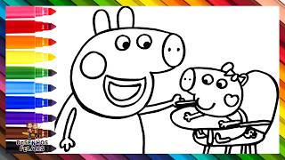 Desenhar e Colorir Peppa Pig Alimentando o Bebê Evie 🐷🥣🍼 Desenhos para Crianças