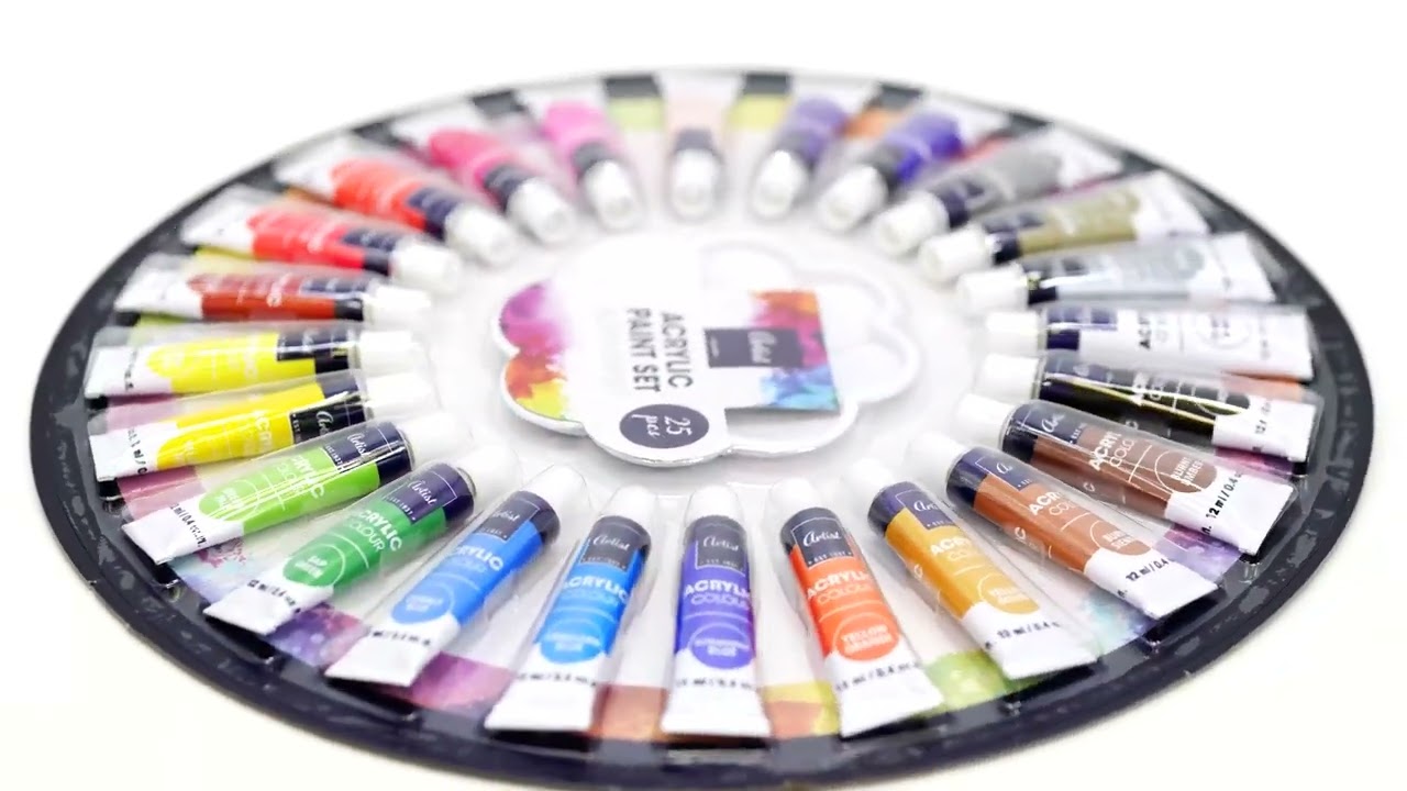 Set of 24 x 12 ml Tube Acrylic Paint Artist Set & Palette