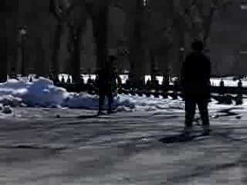 Rollerblading with two bottles of water in Central Park