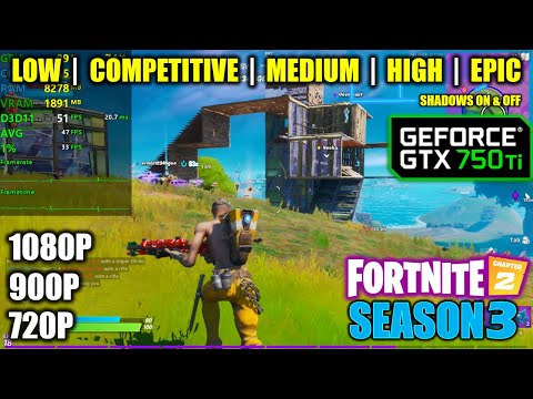 Part of a video titled GTX 750 Ti | Fortnite Chapter 2 / Season 3 - 1080p, 900p, 720p