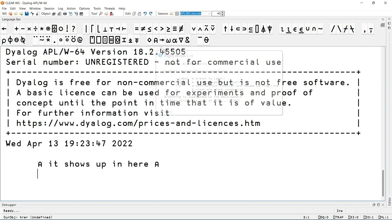 Using the Language Bar in the Dyalog APL IDE