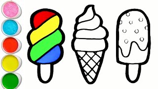Easy Ice cream drawing Step by step, Painting and coloring for kids and Toddlers