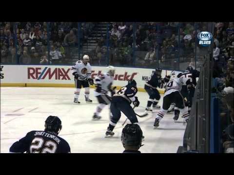 Linesmen stop Ryan Reaves Brandon Bollig fight Feb 28 2013 Chicago Blackhawks vs St. Louis Blues NHL