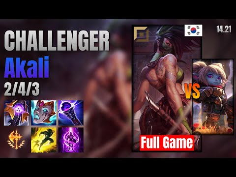 CHALLENGER Top Akali vs Poppy lol KR solo rank Full Game 14.21