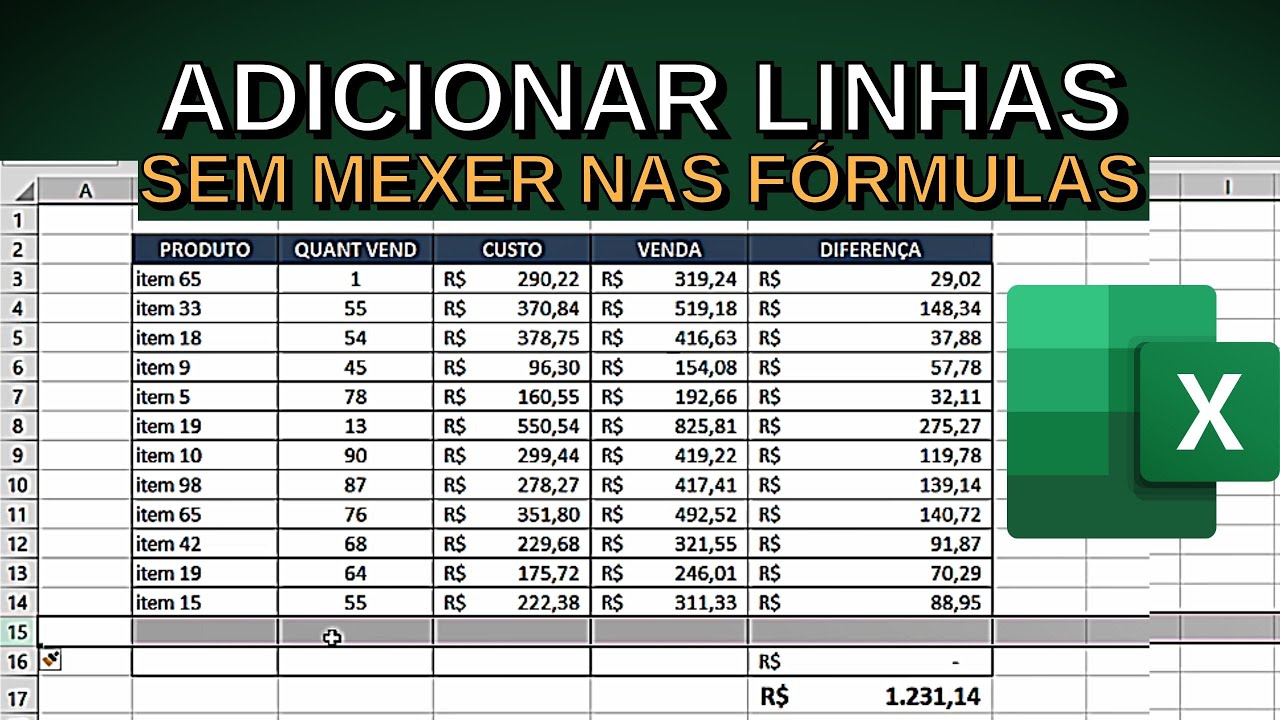 Adicionar Linhas na Planilha sem Mexer nas Fórmulas Excel