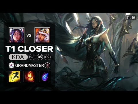 T1 Closer Irelia Mid vs Qiyana - KR Grandmaster Patch 11 16