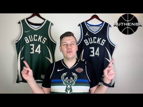 Two similar Giannis Antetokounmpo Milwaukee Bucks NIKE jerseys comparison