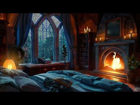 Castle Room Haven - Rain, Fireplace & Thunderstorm Sounds to Sleep Instantly