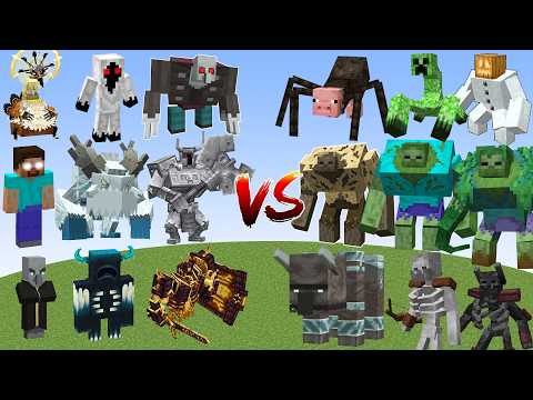 Herobrine, Entity 303, Mowzie's mobs vs All Mutant Bosses | Minecraft Mob Battle