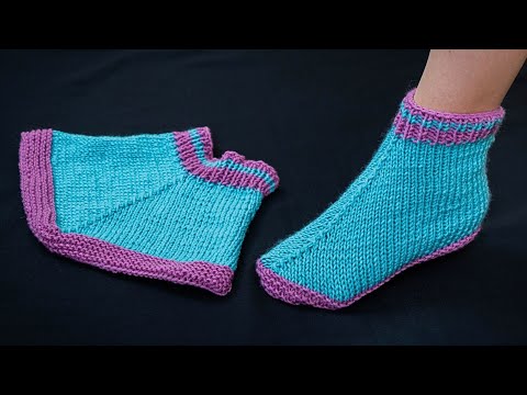 Simple knitted slippers with one swatch - a detailed tutorial!