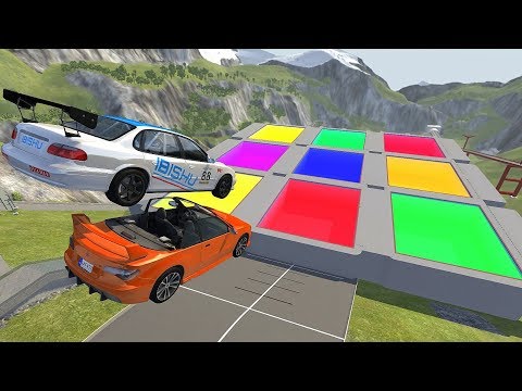 High Speed Jumps In Mini Pools Green Red Purple Blue Yellow Slime Pool - BeamNG.drive Jumps In Pool