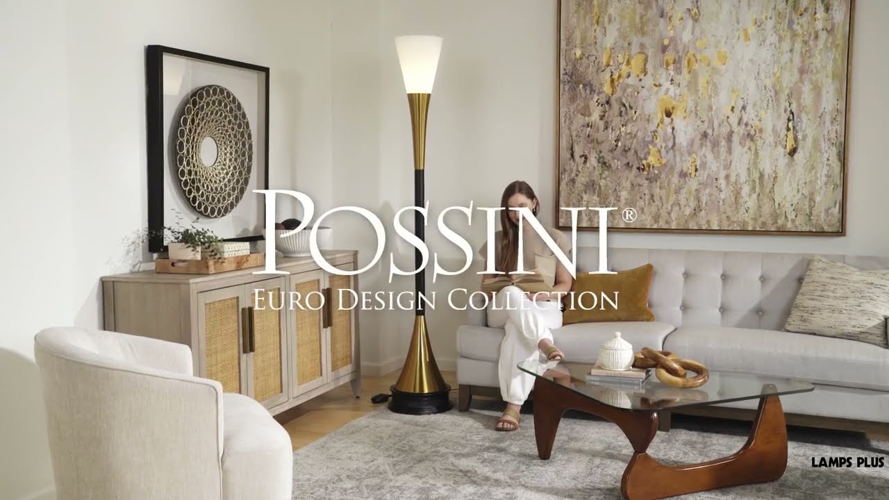 Video 1 Watch A Video About the Possini Euro Piazza Antique Brass Black Torchiere Floor Lamp