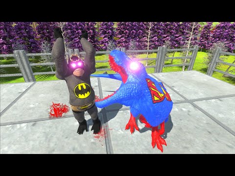 SUPERMAN T-REX VS BATMAN GORO DEATH RUN - Animal Revolt Battle Simulator