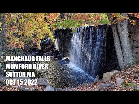 Manchaug Mill and Waterfall at Mumford River in Sutton Massachusetts in Autumn Foliage