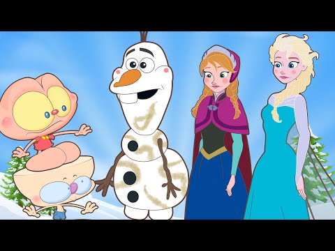 Mongo e Drongo numa Frozen com Elsa, Anna e Olaf - Desenho animado infantil