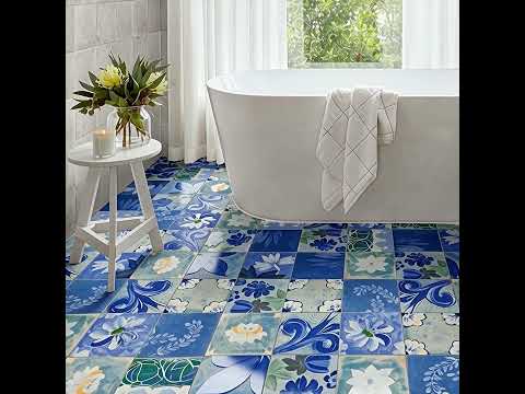 Carrelage sol effet carreaux de ciment Verone décor porto bleu 20x20 cm