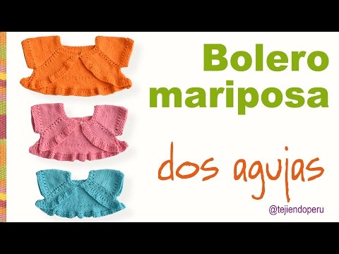 Bolero o torera mariposa tejido en dos agujas en 3 tallas para niñas