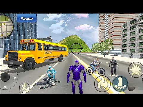 Super Iron-Man Rope Hero Vegas Crime Simulator School Bus #5 Android Gameplay