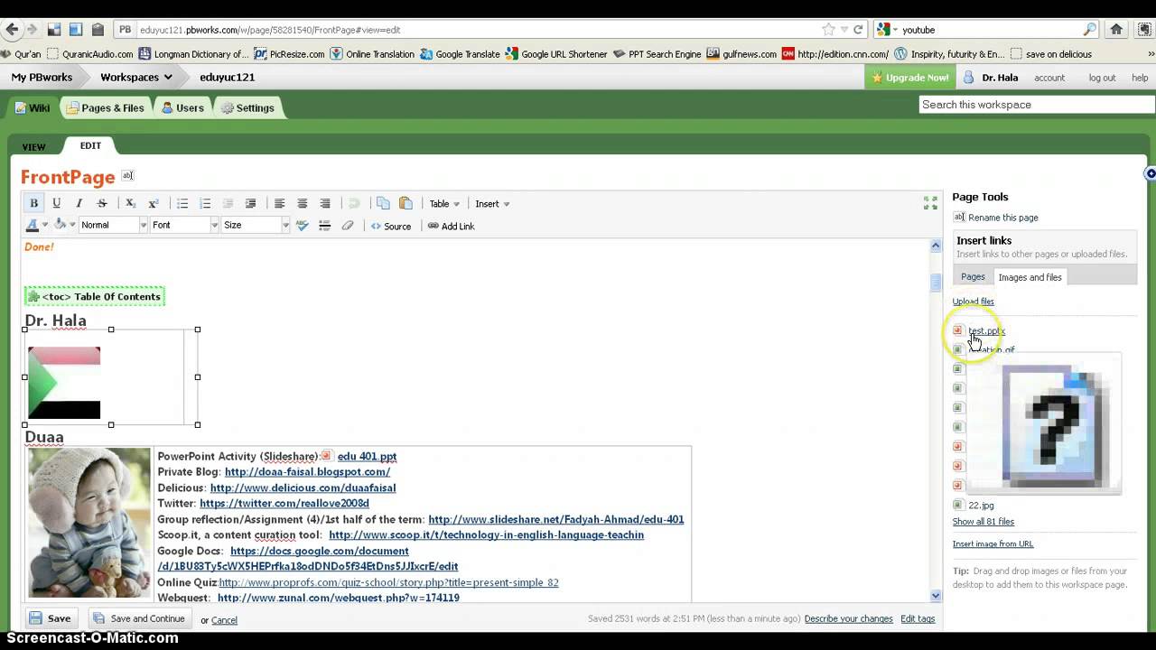 Uploading PPT to pbworks
