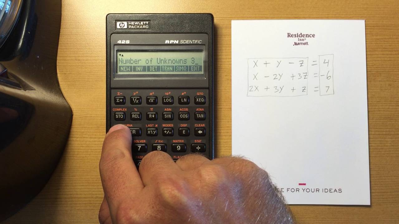 HP 42s Simultaneous Linear Equation Solving