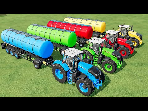 GIANT TRACTOR OF COLORS! Transport FENDT Tractor and TANKER to Animal Farm! SLIDE vs TANKERS! FS22