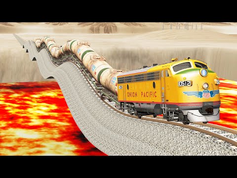 Impossible Very Long Up and Down Rail Tracks vs Trains crossing-Beamng Drive